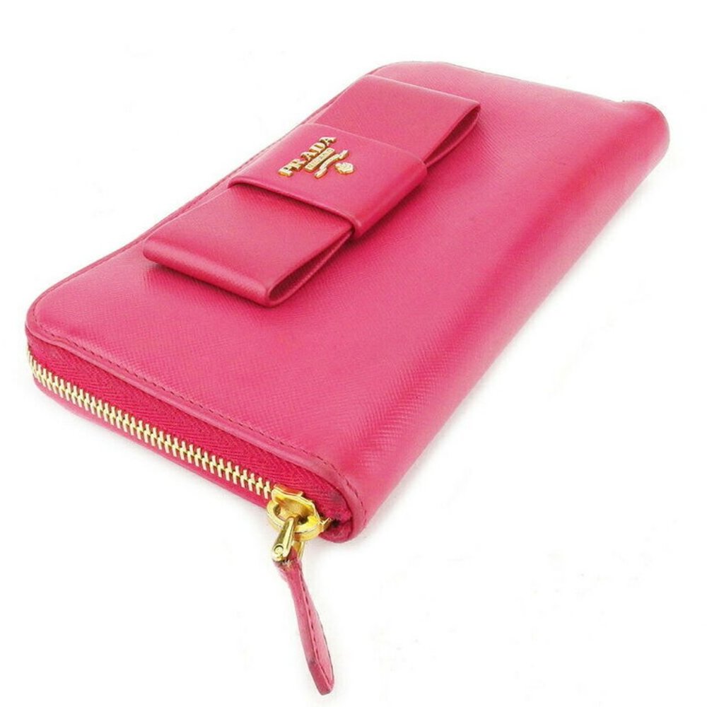Prada Long Wallet Ribbon Pink Safiano Leather Auth USED T17788 - Picture 2 of 10